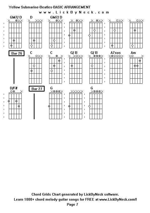 Chord Grids Chart of chord melody fingerstyle guitar song-Yellow Submarine-Beatles-BASIC ARRANGEMENT,generated by LickByNeck software.